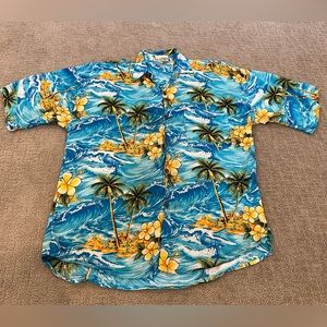 Vintage Rum Jungle Hawaiian Aloha Mens Shirt Size XXL Tropical Floral Blue